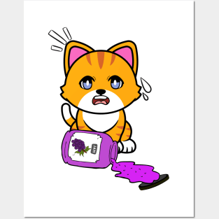 Funny orange cat spilled grape jam Posters and Art